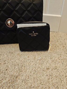 kate spade Black Quilted Zip-Around Mini Wallet